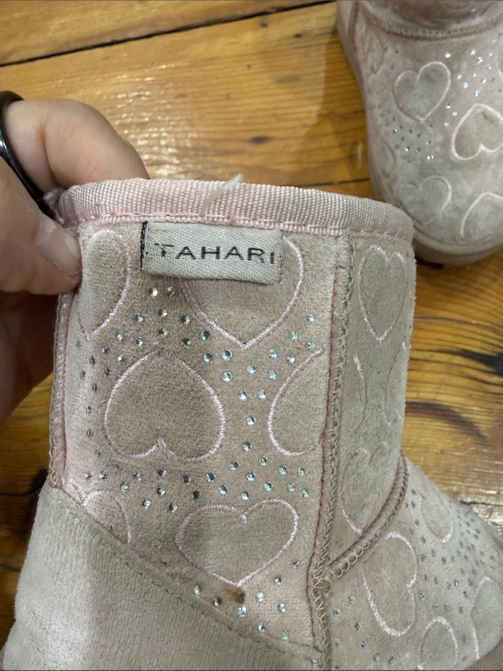 Tahari Pink Suede-Look Heart Embellished Girls' Winter Boots Toddler Size 9